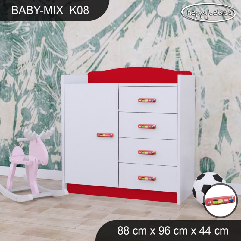 Baby Mix Kids 4 - Drawer Dresser, Red