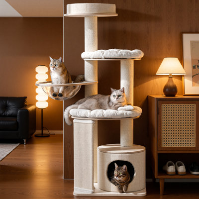 Heavy-Duty Solid Wood Cat Tree for Large Cats, 58"H