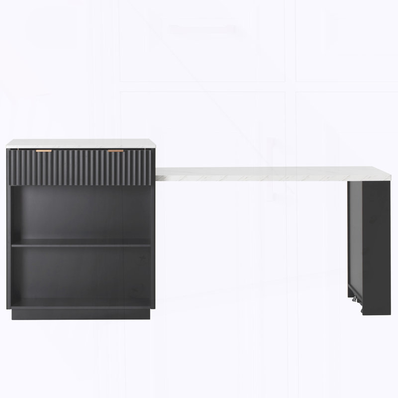 Îlot de cuisine avec table de salle à manger extensible pour 4 à 6 personnes, Black