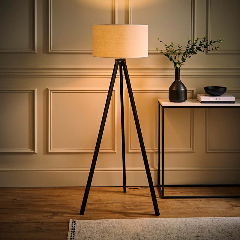 Hannibal 151cm Tripod Floor Lamp, Natural, Black, No
