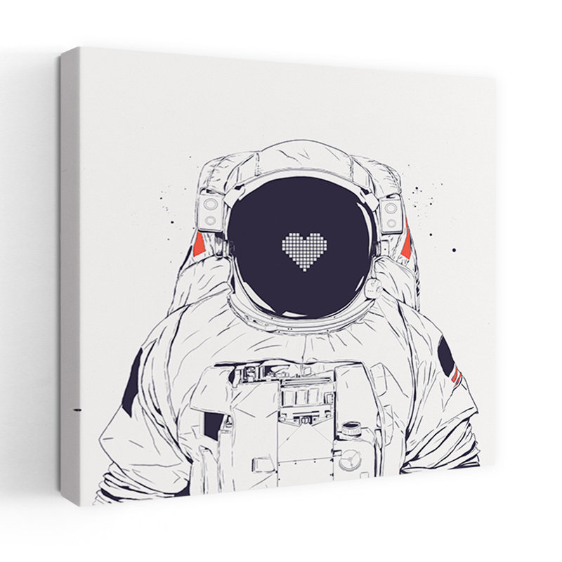 Astronaute Pixel Heart Abstrait Paysage Contemporain Nature Art Mural Impression, H 32 po x l 32 po