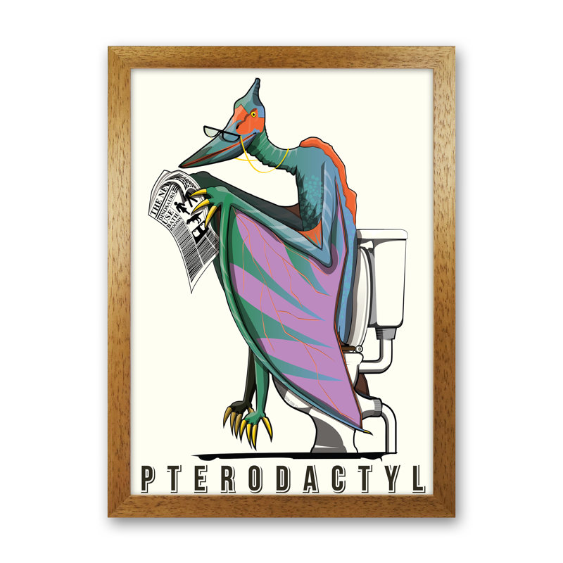 Flying Dino - Print, 60cm H x 42cm W x 3cm D, Oak Framed