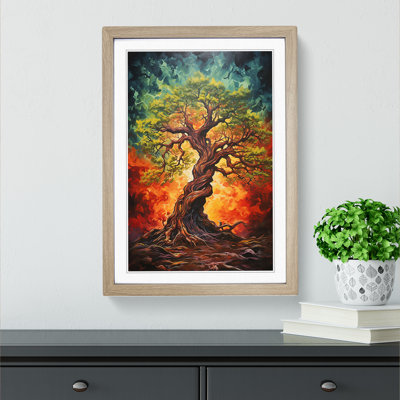 Oak Tree Action Painting - Single Picture Frame Print on Wood