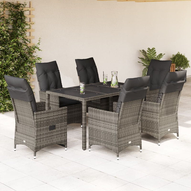  Garden Dining Set Grey, Dark Grey, 6, Gray