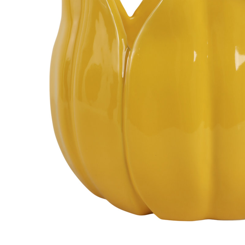Set Of 2 Stoneware Ceramic Planters With Petal Design And Drainage Hole, Yellow