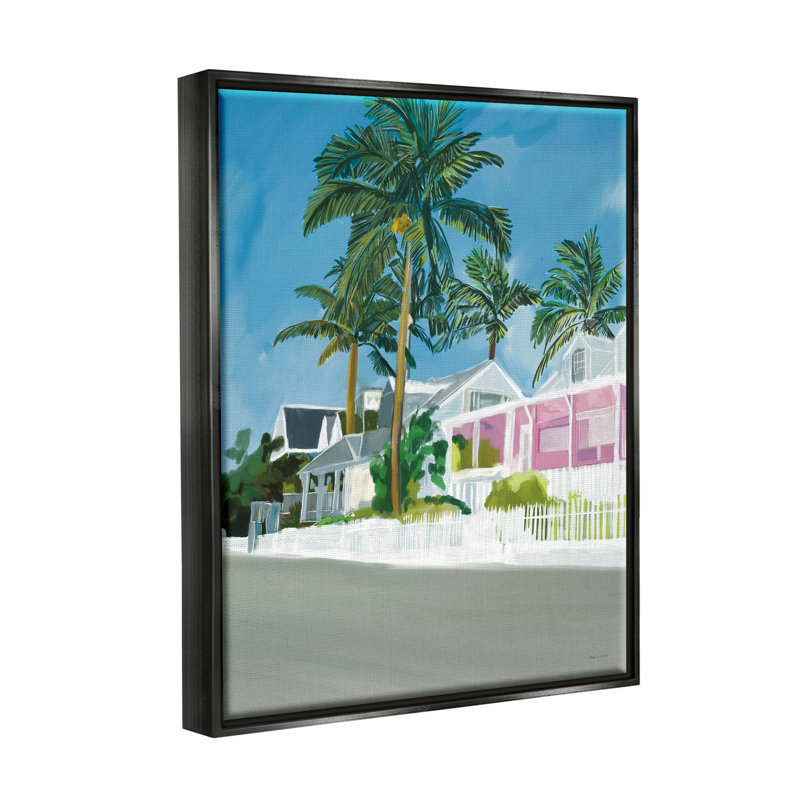 Palmiers tropicaux, maisons de vacances d'été par Amelia Noyes - Peinture, H 31 po x l 25 po x P 1,7 po