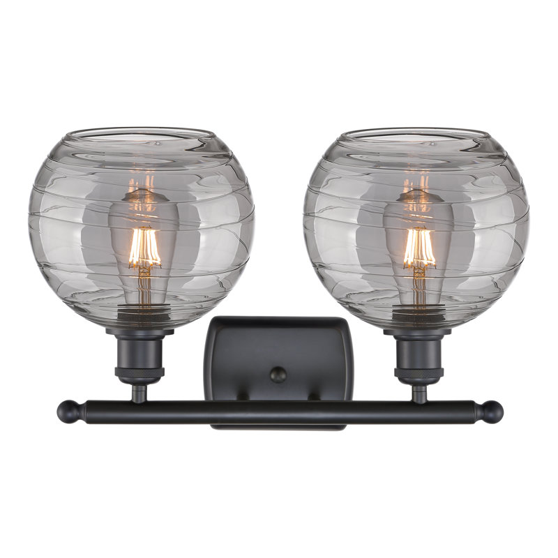 Éclairage pour meuble-lavabo à 2 lumières à intensité variable Halvorson, Noir mat, Ampoule non incluse, Gris fumée clair