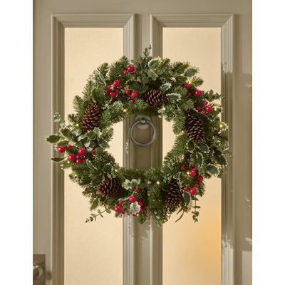 IVY BERRY - 26" Wreath with 50 Warm White Lights