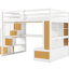 Lit mezzanine double blanc et naturel avec bureau, tablettes, tiroirs de rangement - Glamour