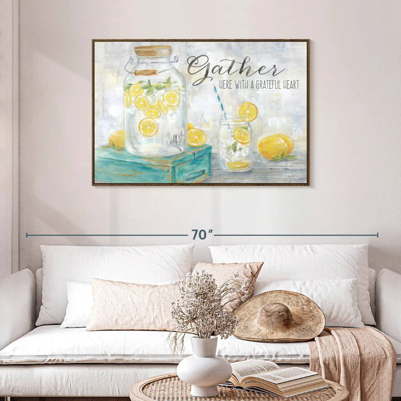 Paysage «Gather Here Country Lemons», Cadre flottant noyer, 43 po x 29 po