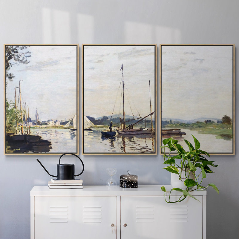 Argenteuil, 1872, peinture sur toile 3 pièces, Encadré naturel, H 36 po x l 75 po