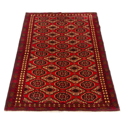 Tapis rouge unique en laine de style années 1990 de 3 pi 7 po x 6 pi 5 po