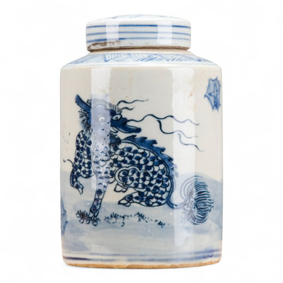 Pot Qilin bleu et blanc avec couvercle