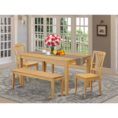 5 Piece Dining Table Set for 4 Includes a Rectangle Kitchen Table and 2 Dining Chairs with 2 Benches, 36x60 Inch, Oak