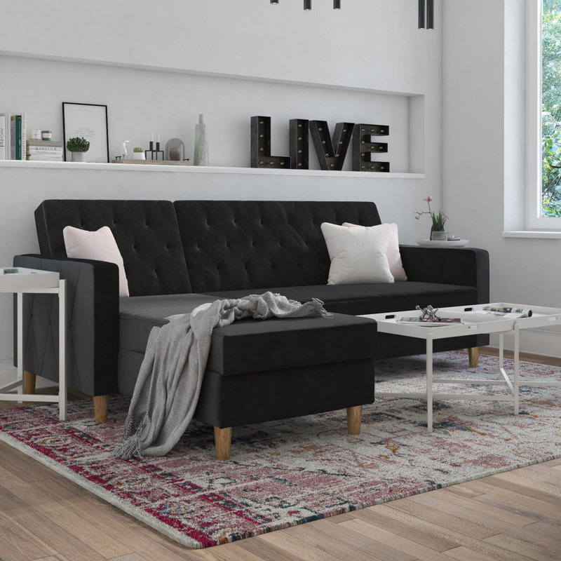 3 Seater Sofa Bed, Black Velvet