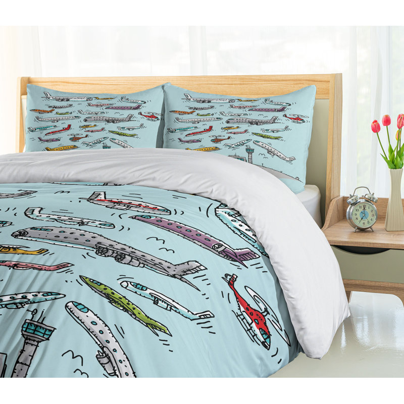 Airplane Cartoon Print Twin Duvet Cover Set