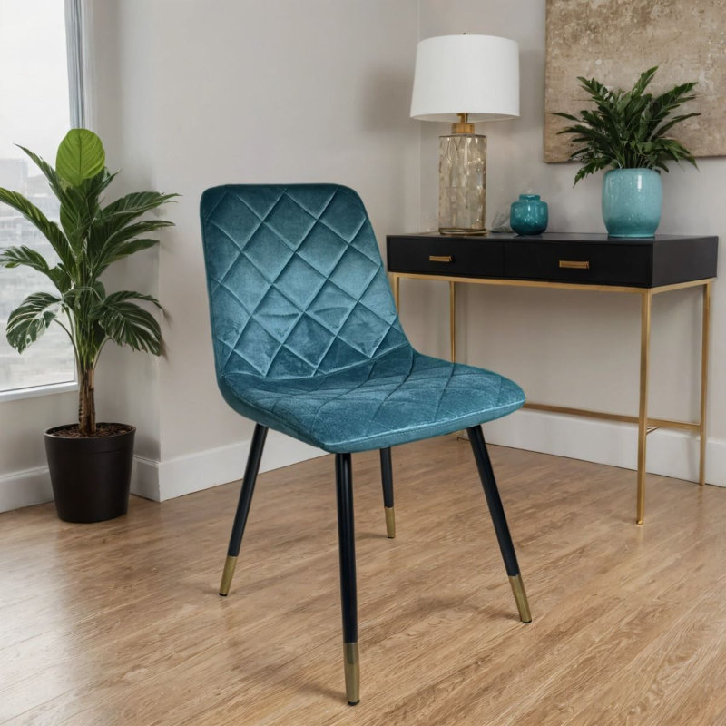 Plushore Luxury Velvet Dining Chair With Gold Tipped Black Legs, Blue, 1