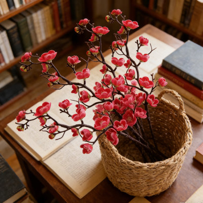 7 branches artificielles de fleurs de prunier de 22 po de long - fleurs de cerisier en soie réalistes, tiges de cerisier artificiel pour grand vase, décoration intérieure de printemps, arrangements de mariage