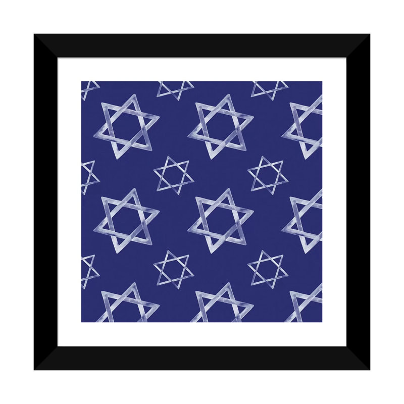 «Boho Hanukkah Collection H» par Grace Popp - reproduction imprimée, H 24 po x l 24 po x p 1 po, Papier encadré noir, Blanc