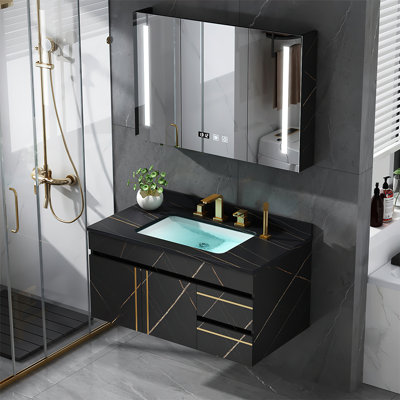 Mercer41 Sanes 35.4'' Single Bathroom Vanity with Porcelain Top ...