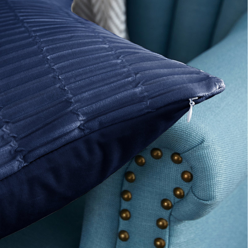 Pleated Velvet Lumbar Pillow Covers, Blue
