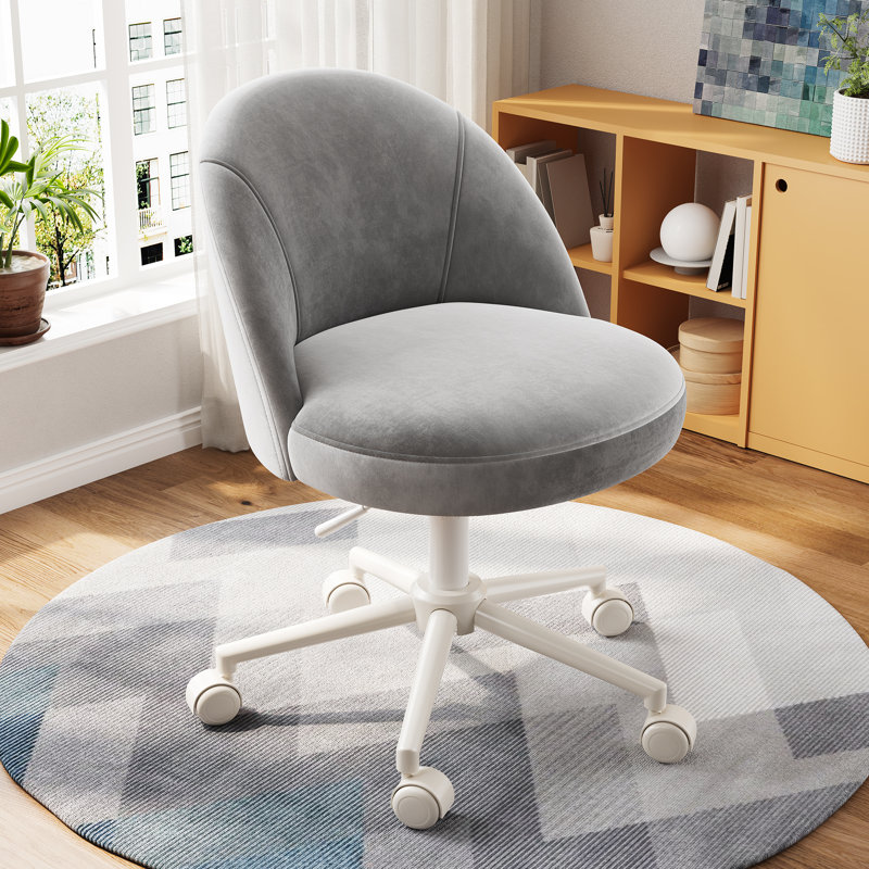 25.1" W Modern Office Chair With Wheels, Adjustable Task Chair Featuring Soft-padded Backrest For Office And Bedroom Use.