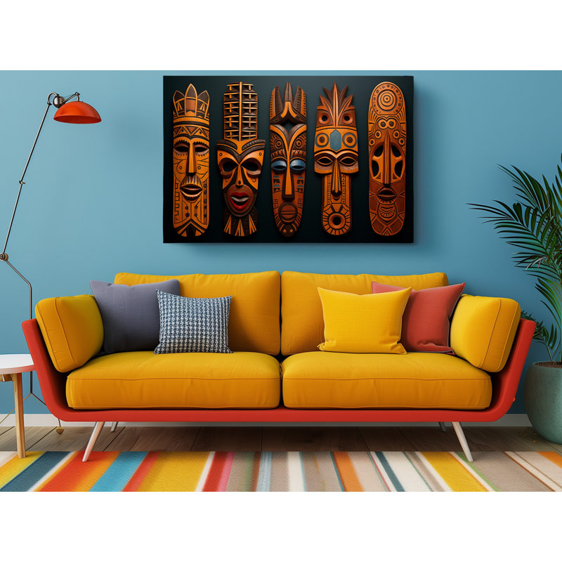 Impression sur toile de masques tribaux, décoration murale moderne pour la maison et le bureau, H 40 po x l 60 po