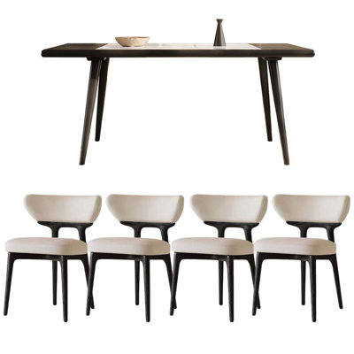 Durable Ash Wood Inlaid Rock Slab Dining Table Set