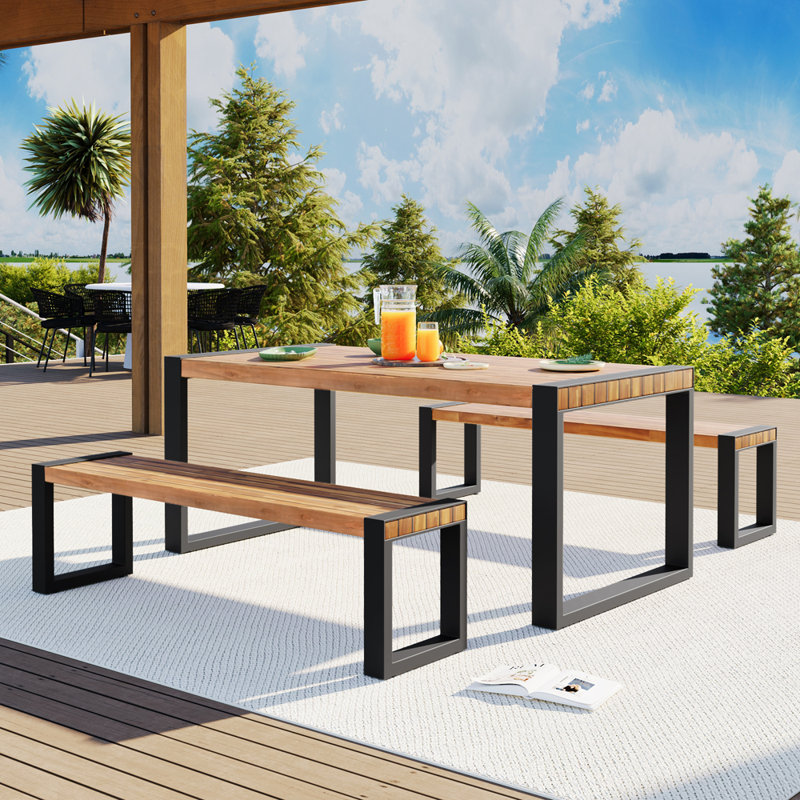 Ensemble de salle à manger 3 pièces pour l'extérieur, une table et deux bancs