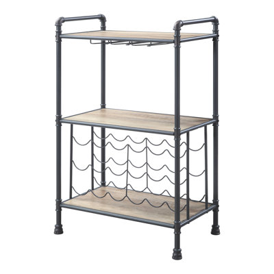 Gunjan 18 Bottle Wine Bottle & Glass Rack in Antique Oak and Sandy Gray