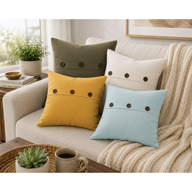 Solid Button Down Blend 20" Throw Pillow, Blue