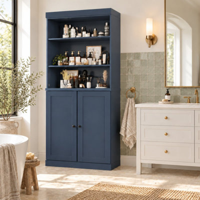 100% Solid Wood 32" Bathroom Storage Cabinet with Bottom Shaker Doors and Adjustable Shelves