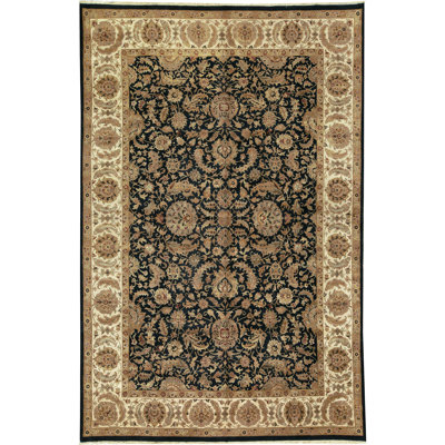 Tapis noir et ivoire de haute qualité noué à la main