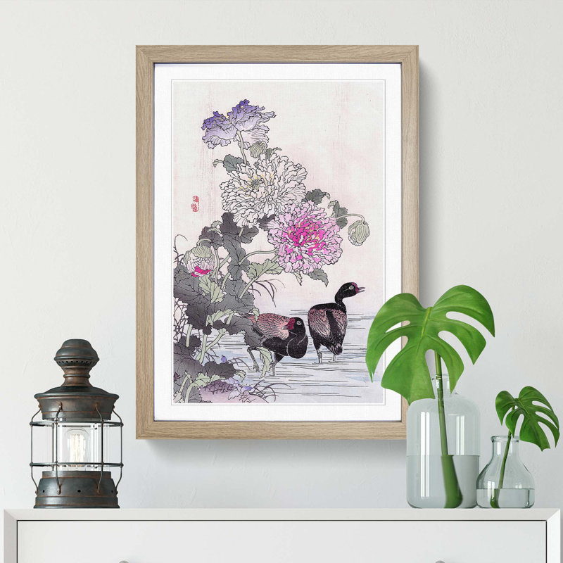 Birds by the Pond by Kono Bairei - Picture Frame Painting Print, 48cm H x 36cm W x 2cm D, Oak Framed