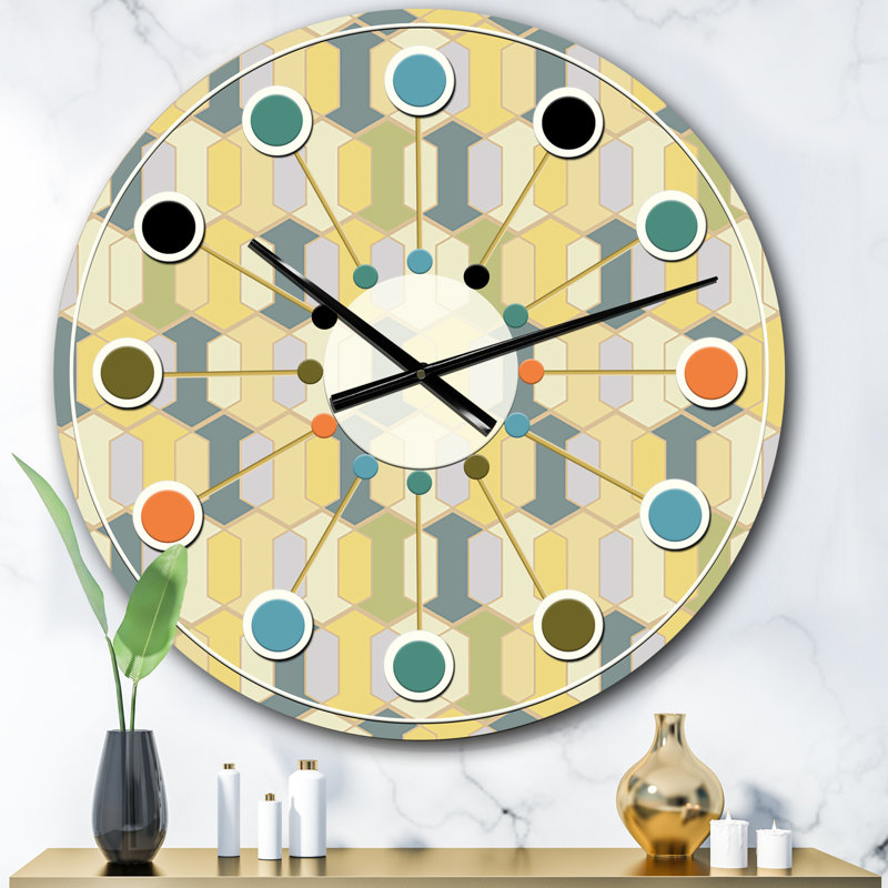 Abstrait rétro géométrique II - horloge murale moderne Mid-Century, Surdimensionné
