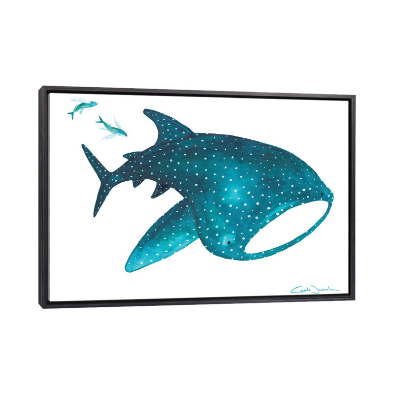 " Whale Shark And Fishes ", Distressed Black Framed Canvas, No Mat, 18" H x 26" W x 1.5" D