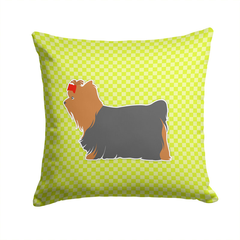 Coussin intérieur / extérieur Yorkshire Terrier, H 14 po x l 14 po x P 3 po, Noir / Vert
