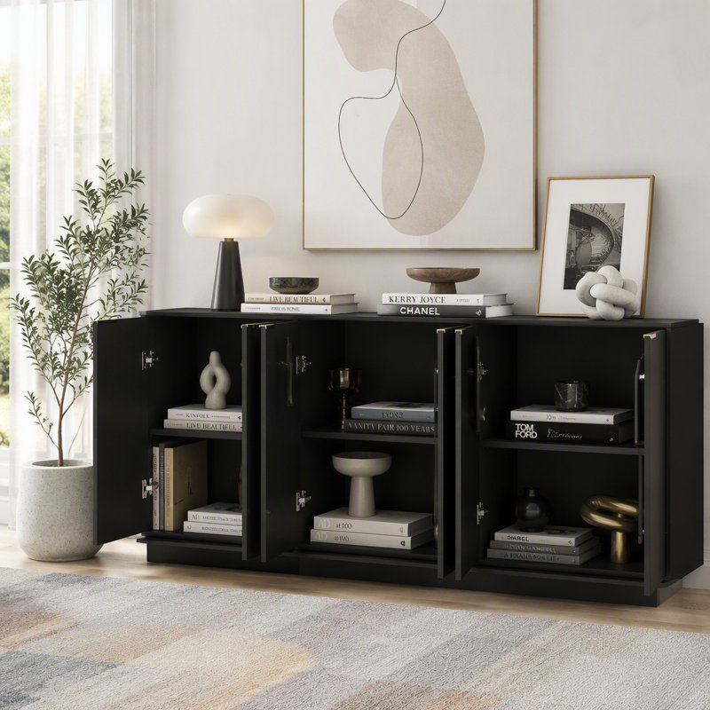 Buffet moderne avec rangement, grand buffet cannelé avec tablettes réglables Modern, Back