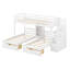 Triple lits superposés en bois avec escaliers et tiroirs de rangement, lit superposé simple au-dessus de simple, 3 lits superposés avec tablettes intégrées