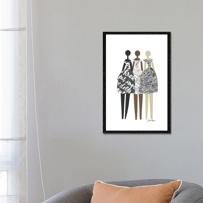 Multicultural Fashion Dolls in Black & White 1 Piece Wall Art on Canvas, 66.04 cm H x 45.72 cm W, Black Framed
