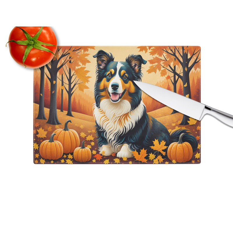 Collie Fall Glass Cutting Board Large