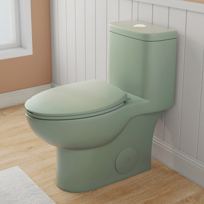 Toilette monobloc à double chasse d'eau siphonique 0,8/1,28 GPF, cuvette allongée confort ADA de 17 po avec entraxe de 12 po, abattant et couvercle à fermeture amortie, verte