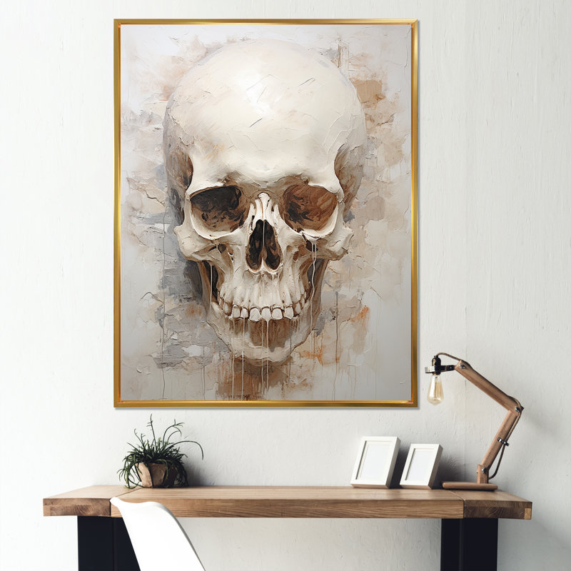 Crânes résonnants VI sur toile, Cadre flottant doré, H 44 po x l 34 po x P 1,5 po