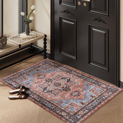  Tapis d'intérieur multicolore noir et blanc lavable à la machine 2 pi x 3 pi Heliopolis - Heliopolis