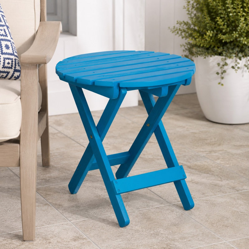 Table d'appoint ronde pliante d'extérieur Brently assemblée, Turquoise