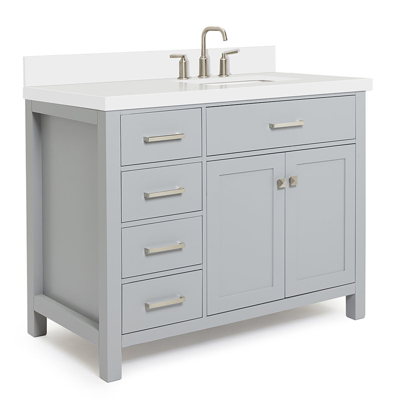 Meuble-lavabo simple 42 po avec plateau en quartz blanc Abbate, gris