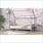 Twin Size Rubber Wood House-Shaped Platform Bed - No Box Spring Needed, Pink for Bedroom-1802173320