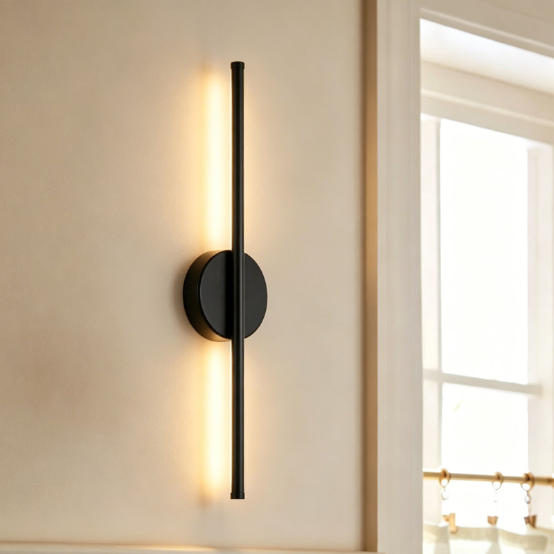 Brynie Iron Metal LED Hardwired Semi Flush Mounted Sconce, Matte Black, 27.6" H x 4.3" W x 1.77" D