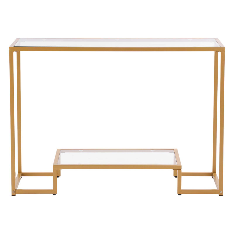 Console moderne à 2 niveaux en verre avec plateau trempé et sécurité anti-basculement