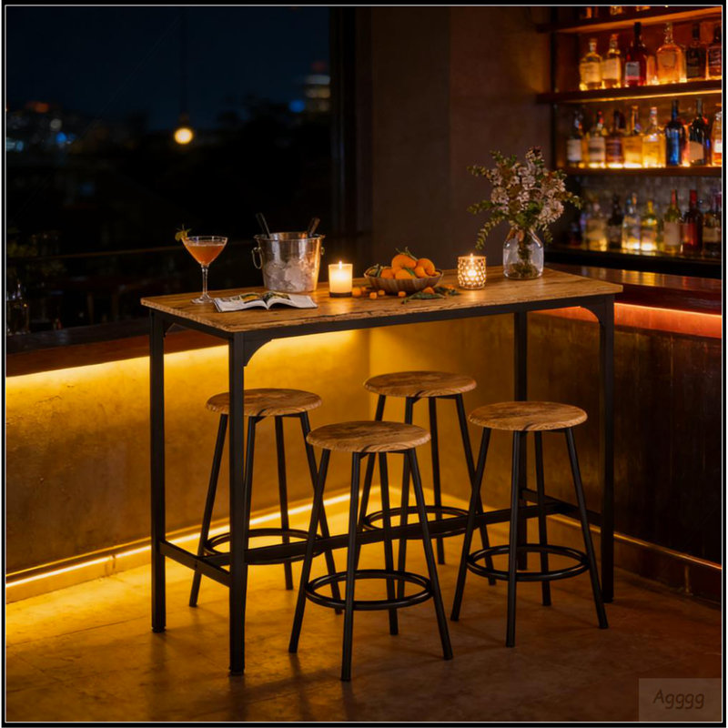 Table avec tabourets, table de cuisine 4 chaises, ensemble de table de bar à hauteur de comptoir 5 pièces et chaises